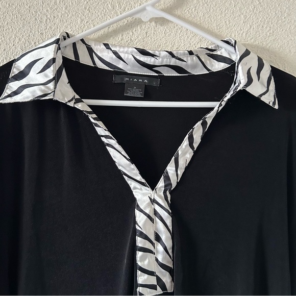 Kiara Women’s Blouse 2X Black Zebra Print Collar Pop Over 3/4 Sleeve Party - Picture 4 of 8